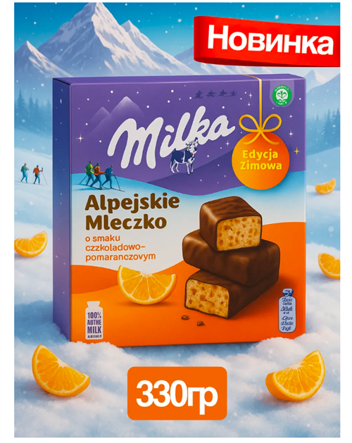 Конфеты Milka Alpejskie Mleczko с апельсином 330гр 6407
